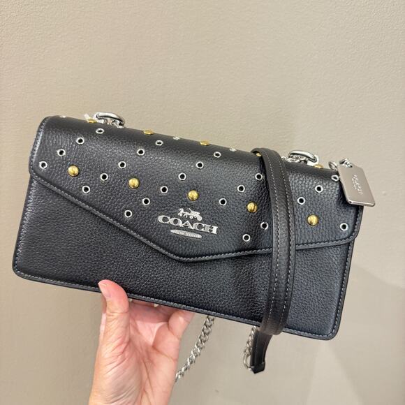 Coach Klare Envelope Crossbody Bag With Rivets CCE31 Black/Silver - Picture 1 of 9